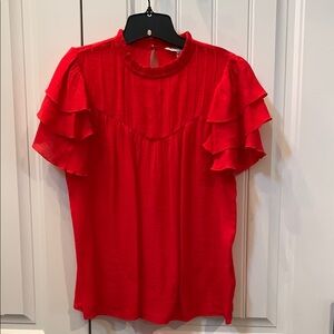 Nanette Lepore Red Orange Flutter Sleeve Mandarin Collar Blouse